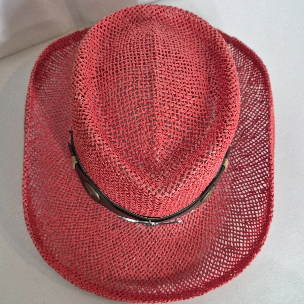 Scala Red Western Straw Hat Country Western Coastal Cowgirl - OSFA - Picture 5 of 10